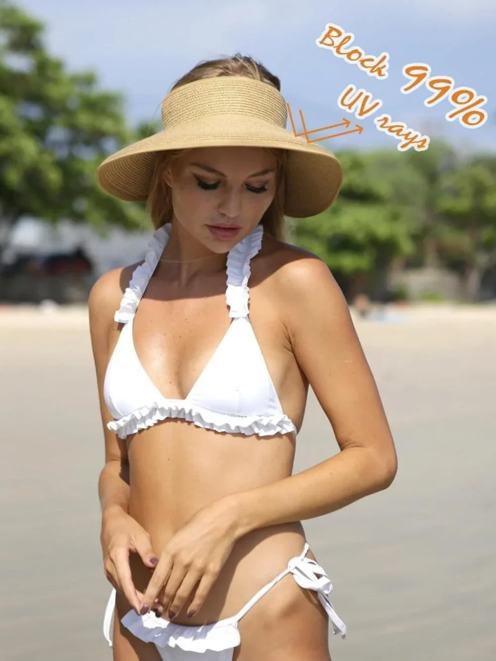 Stylish Women's Straw Sun Visor Hat - UPF Protection, Wide Brim, Perfect for